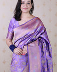 Lavender Soft Banarasi Silk Saree with Meenakari Gold Zari Woven Jaal