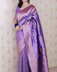 Lavender Soft Banarasi Silk Saree with Meenakari Gold Zari Woven Jaal