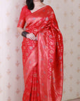 Pink Soft Banarasi Silk Saree with Meenakari Gold Zari Woven Jaal