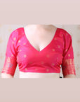 Pink Soft Banarasi Silk Saree with Meenakari Gold Zari Woven Jaal