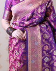 Purple Soft Banarasi Silk Saree with Meenakari Gold Zari Woven Jaal