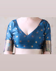 Dark Blue Soft Banarasi Silk Saree with Meenakari Gold Zari Woven Jaal