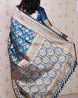 Dark Blue Soft Banarasi Silk Saree with Meenakari Gold Zari Woven Jaal