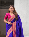 Violet Gala Silk Zari Woven Contrast Kadiyal Border with Paithani Pallu
