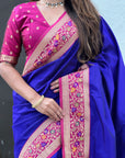 Violet Gala Silk Zari Woven Contrast Kadiyal Border with Paithani Pallu