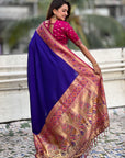 Violet Gala Silk Zari Woven Contrast Kadiyal Border with Paithani Pallu