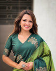 Pista Green Soft Silk Contrast Floral Border Zari Woven Saree