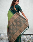 Pista Green Soft Silk Contrast Floral Border Zari Woven Saree