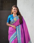 Lavender Gala Silk Zari Woven Contrast Kadiyal Border with Paithani Pallu