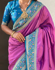 Lavender Gala Silk Zari Woven Contrast Kadiyal Border with Paithani Pallu