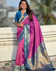 Lavender Gala Silk Zari Woven Contrast Kadiyal Border with Paithani Pallu