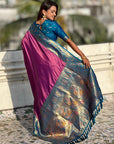 Lavender Gala Silk Zari Woven Contrast Kadiyal Border with Paithani Pallu