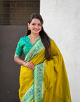 Mehendi Green Gala Silk Zari Woven Contrast Kadiyal Border with Paithani Pallu
