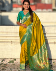 Mehendi Green Gala Silk Zari Woven Contrast Kadiyal Border with Paithani Pallu