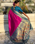 Magenta Gala Silk Zari Woven Contrast Kadiyal Border with Paithani Pallu