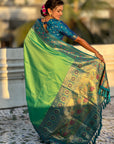 Pista Green Gala Silk Zari Woven Contrast Kadiyal Border with Paithani Pallu
