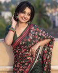 Bottle Green Kolam Silk Katha Printed Saree