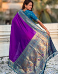 Purple Gala Silk Zari Woven Contrast Kadiyal Border with Paithani Pallu