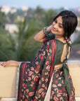 Bottle Green Kolam Silk Katha Printed Saree