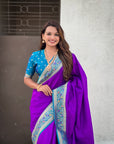 Purple Gala Silk Zari Woven Contrast Kadiyal Border with Paithani Pallu