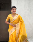 Yellow Soft Organza Paithani Silk Saree with Muniya Border and Peacock Pallu