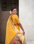 Yellow Soft Organza Paithani Silk Saree with Muniya Border and Peacock Pallu