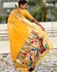 Yellow Soft Organza Paithani Silk Saree with Muniya Border and Peacock Pallu