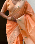 Peach Soft Organza Paithani Silk Saree with Muniya Border and Peacock Pallu