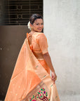 Peach Soft Organza Paithani Silk Saree with Muniya Border and Peacock Pallu