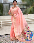 Baby Pink Soft Organza Paithani Silk Saree with Muniya Border and Peacock Pallu