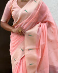 Baby Pink Soft Organza Paithani Silk Saree with Muniya Border and Peacock Pallu