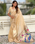 Cream Soft Organza Paithani Silk Saree with Muniya Border and Peacock Pallu