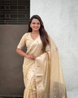 Cream Soft Organza Paithani Silk Saree with Muniya Border and Peacock Pallu