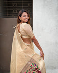 Cream Soft Organza Paithani Silk Saree with Muniya Border and Peacock Pallu