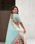 Sky Blue Soft Organza Paithani Silk Saree with Muniya Border and Peacock Pallu