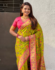 Mehendi Green Soft Brocade Tissue Paithani Silk Zari Woven Saree