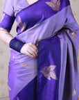 Dusty Violet Soft Silk Zari Woven Leaf Pattern Saree