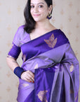 Dusty Violet Soft Silk Zari Woven Leaf Pattern Saree