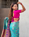 Blue Soft Brocade Tissue Paithani Silk Zari Woven Saree