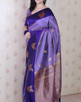 Dusty Violet Soft Silk Zari Woven Leaf Pattern Saree