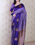 Dusty Violet Soft Silk Zari Woven Leaf Pattern Saree