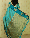 Dusty Blue Soft Silk Zari Woven Leaf Pattern Saree