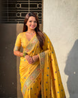 Yellow Soft Silk Meenakari Madhubani Saree