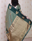 Dusty Grey Soft Silk Zari Woven Leaf Pattern Saree