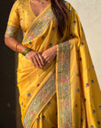 Yellow Soft Silk Meenakari Madhubani Saree