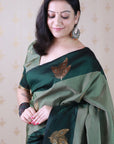 Dusty Grey Soft Silk Zari Woven Leaf Pattern Saree