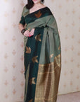 Dusty Grey Soft Silk Zari Woven Leaf Pattern Saree