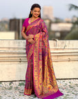 Violet Soft Brocade Tissue Paithani Silk Zari Woven Saree