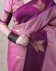 Dusty Pink Soft Silk Zari Woven Leaf Pattern Saree