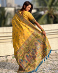 Yellow Soft Silk Meenakari Madhubani Saree